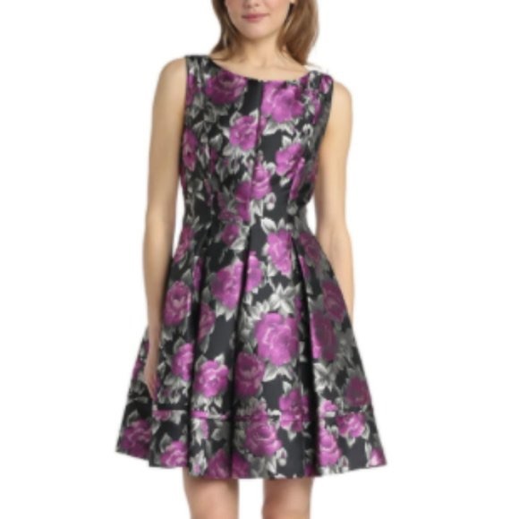 eliza j floral jacquard fit & flare dress Eliza J Embellished Neck Jacquard Fit & Flare Dress
